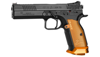 Pistole, CZ, Tactical Sport 2 Orange, Kal. 9mm Para/Luger/9x19, manuelle Sicherung, orange Alu-Griffschalen, Mikrovisierung mit Hi-Viz Korn, 20 Schuss Magazin