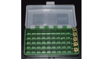 Munitionsbox, Fritzmann, für Kal. 9mm Para, für 50 Patronen, aus Kunststoff, mit Scharnier