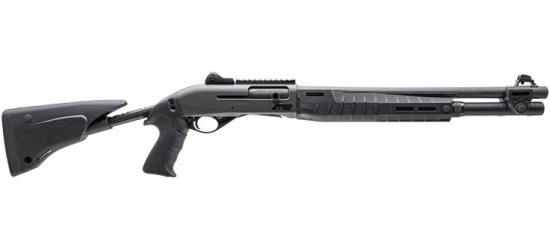 Pumpflinte/Halbautomat, Benelli, M2-G1, Kal. 12/76, Schwarz, 47cm Lauf, Ghost-Ring, Auszieh-Schaft, 7 Schuss