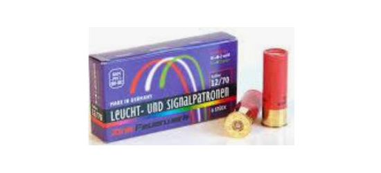 Leuchtpatronen für Flinten, von Zink Feuerwerk, Kal. 12, je 2x rot/weiss/grün, 6 Patronen